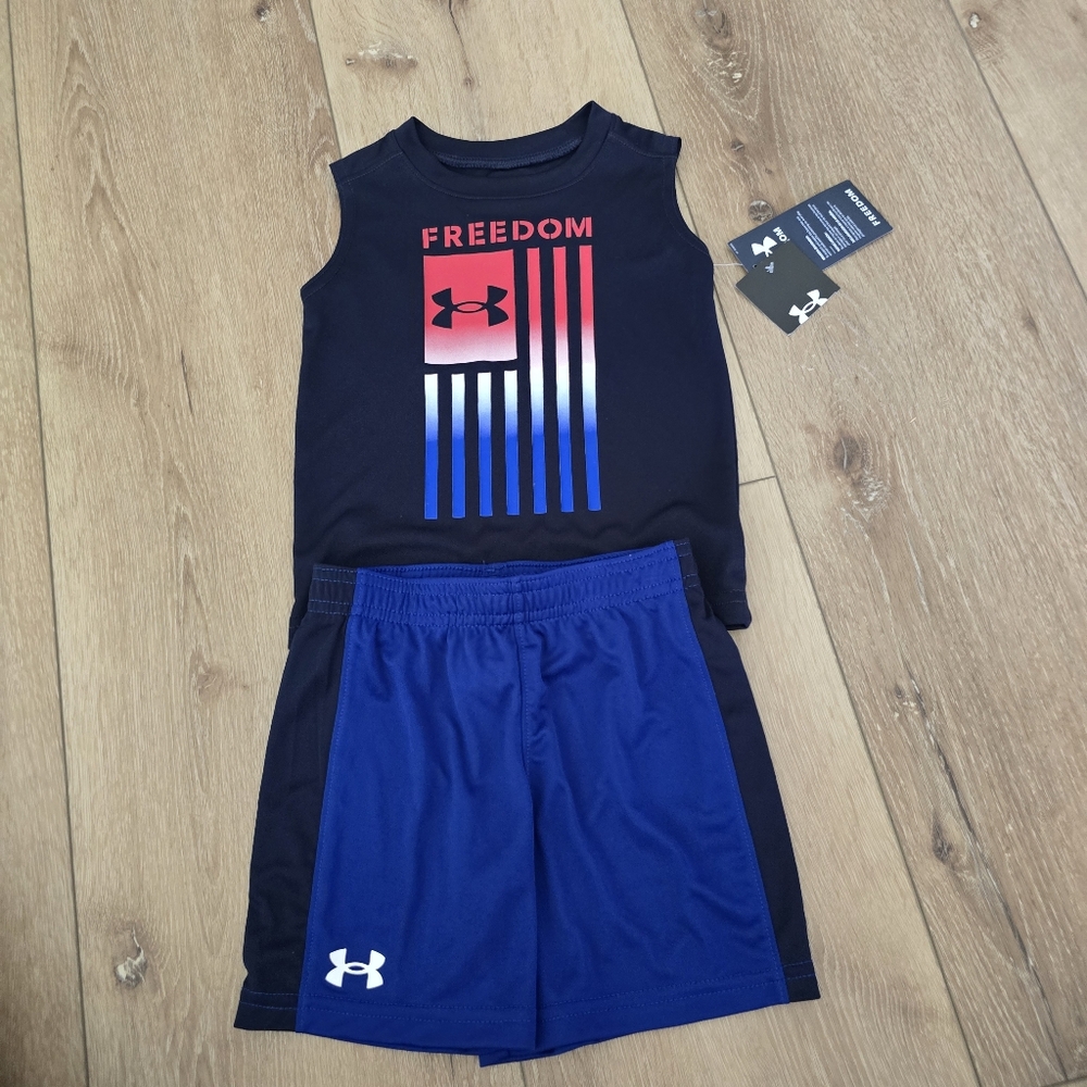 Under Armour Toddler Boys Freedom Flag Tank Top and Shorts Set  Midnight… - Picture 2 of 9